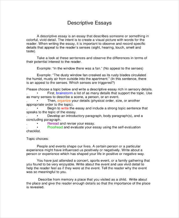 descriptive essay sample about an event pdf