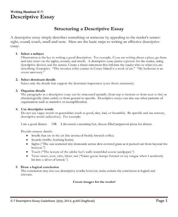 free descriptive essay generator