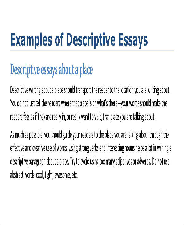 samples of descriptive essay writing