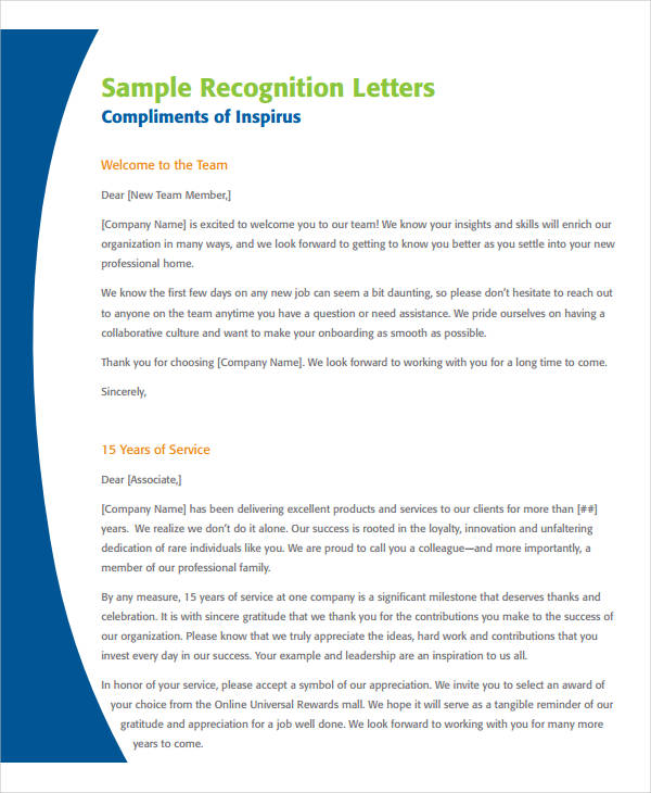 employee appreciation recognition letter