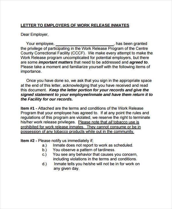 employee work release letter