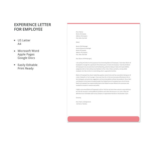 work experience letter template from employer