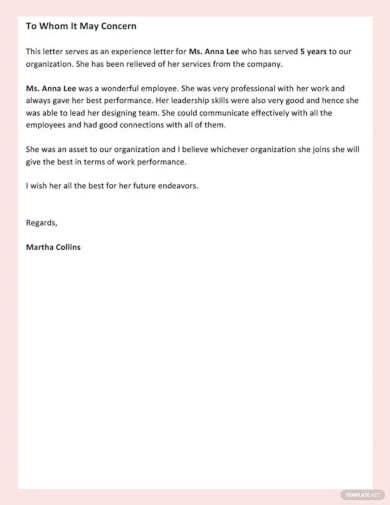 experience letter for employee template