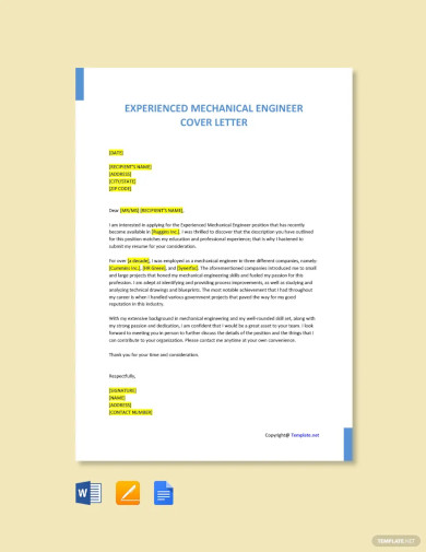 experienced mechanical engineer cover letter template