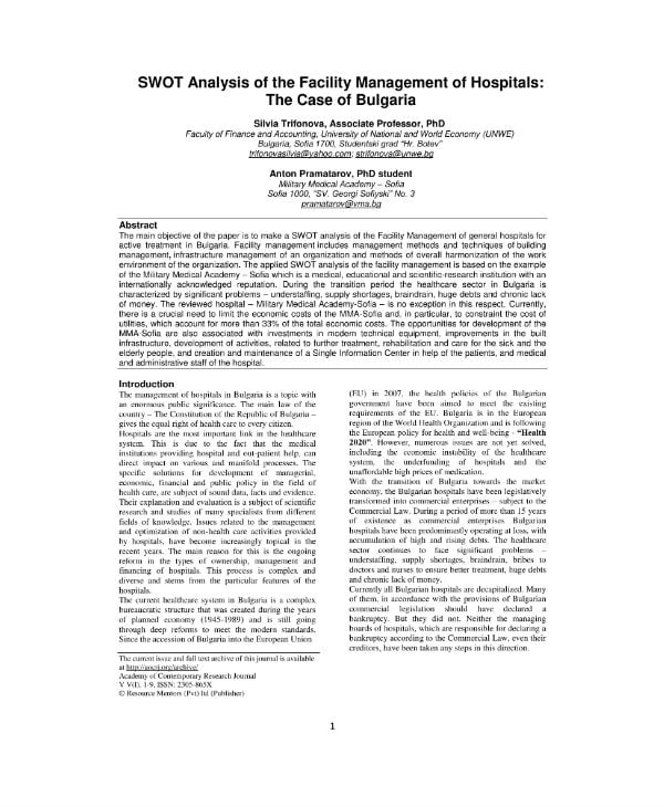 facility management of hospistal swot analysis sample