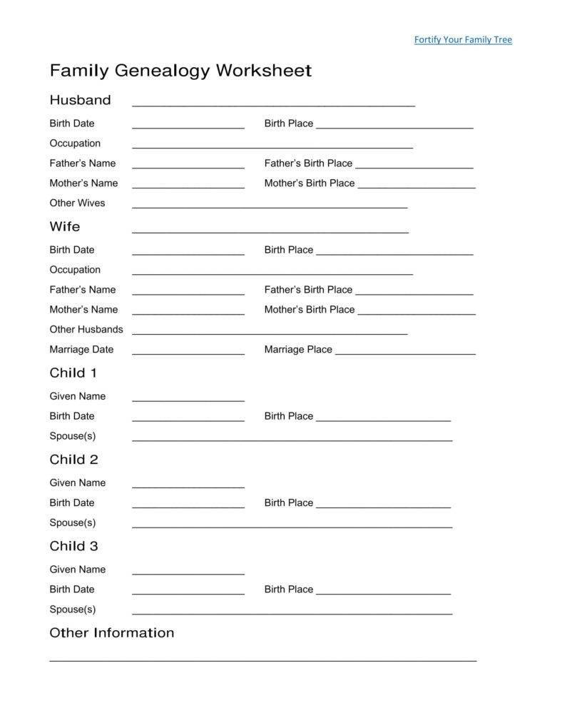 Genealogy Forms Individual Worksheet