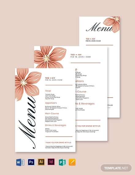 formal wedding menu template