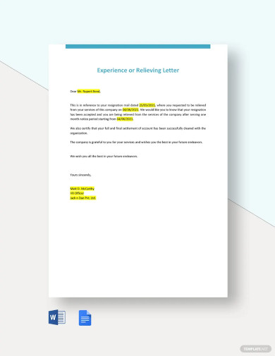 23 Relieving Letter Examples PDF DOC