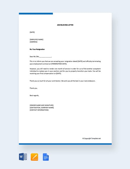 free job relieving letter