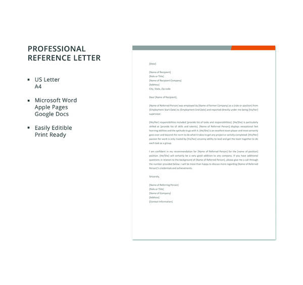 16+ Professional Reference Letter Template - Free Sample, Example, Format