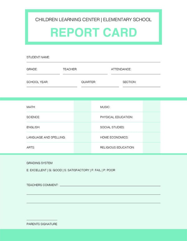 Report Card Template Pdf
