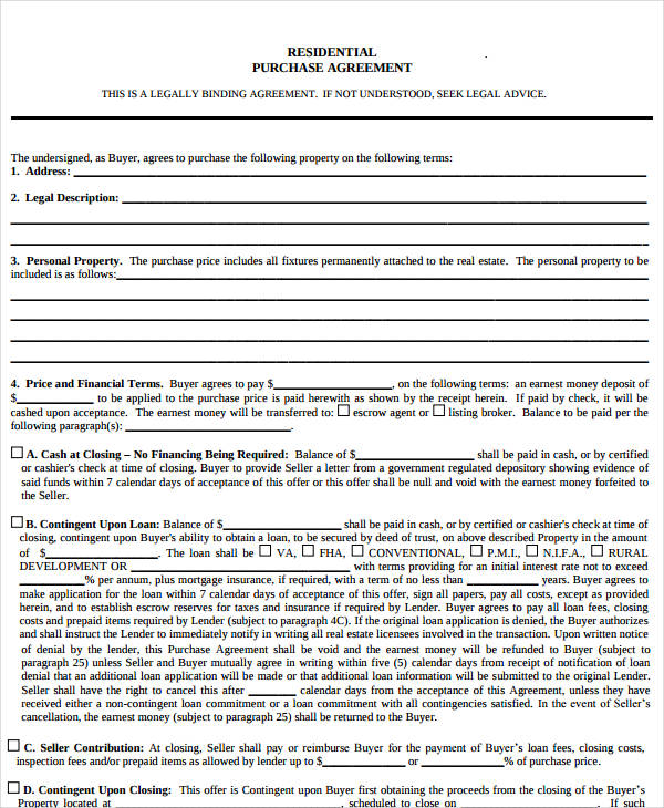 8-home-purchase-agreement-templates