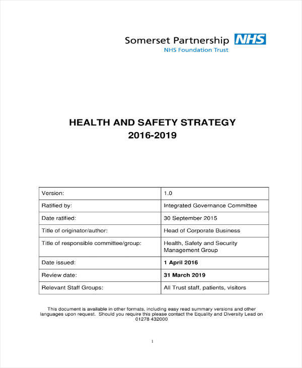 11 Health Safety Strategic Plan Templates PDF Word