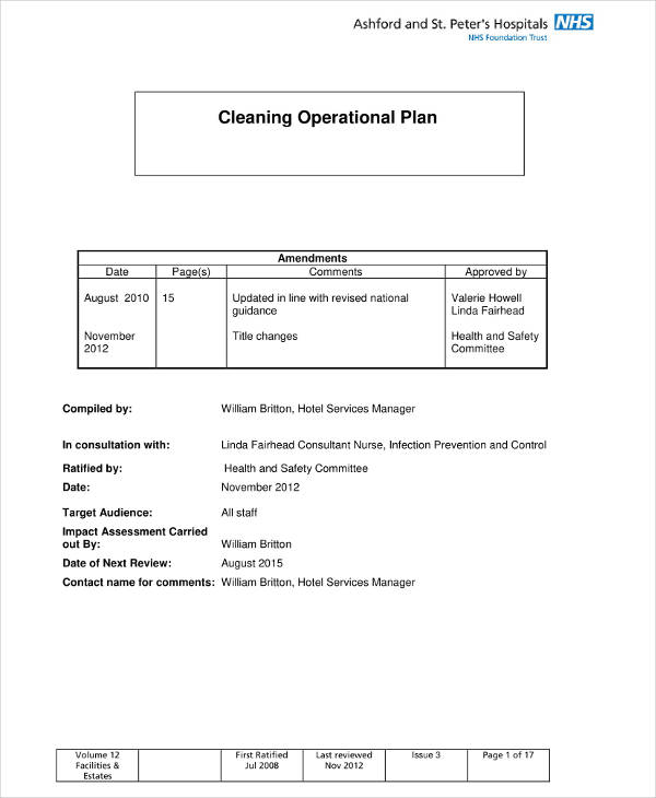 7+ Operation Plan Templates for Cleaning Services PDF