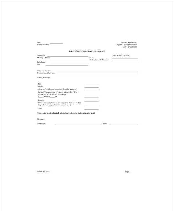 independent contract service invoice form