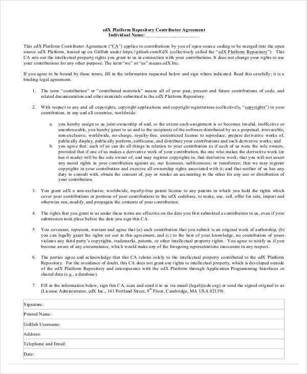 individual contributors agreement