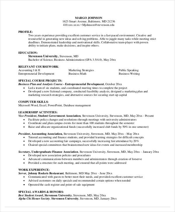 internship resume sample 