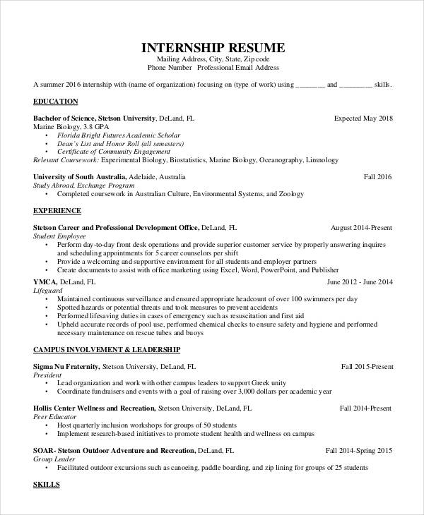 personal statement cv internships