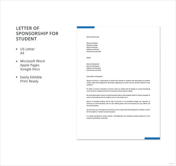 letter of sponsorship for student template