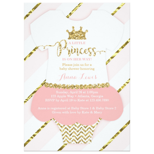 little princess baby shower invite faux glitter card