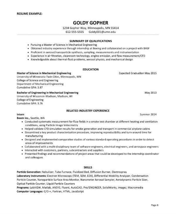 Mechanical engineering phd resume