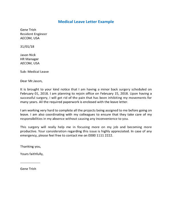 application letter to sanction medical leave