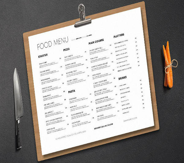 minimalist starter food menu