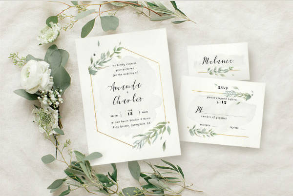modern foliage wedding invitation template