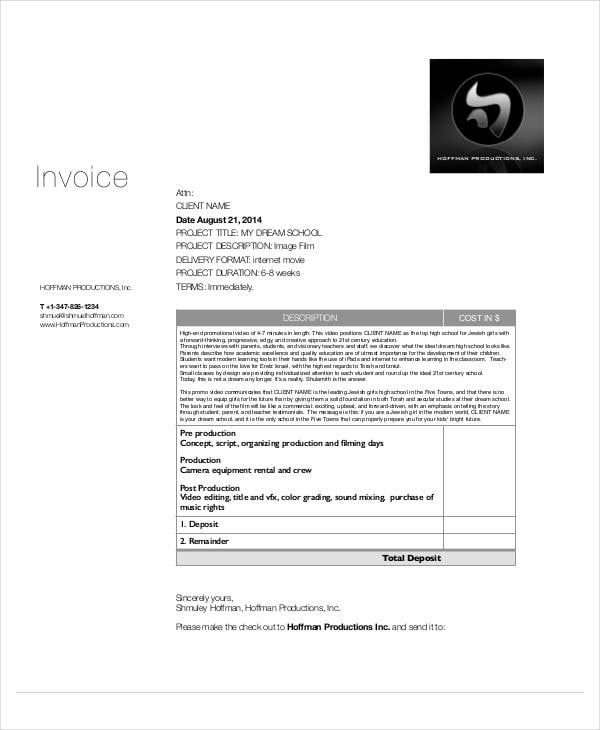 modern project invoice example