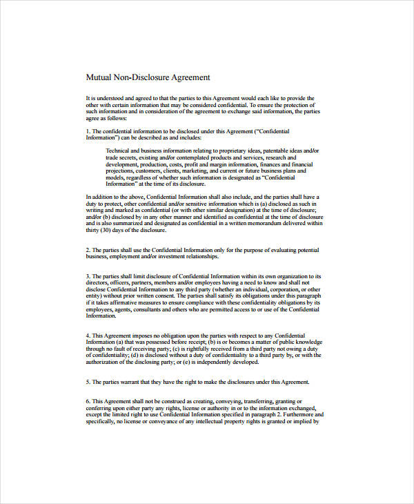 11+ Mutual NonDisclosure Agreement Templates PDF, Word