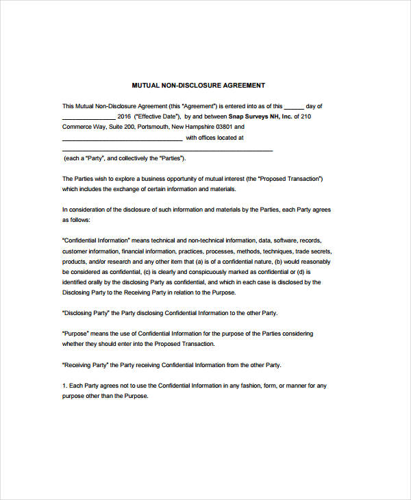 11+ Mutual NonDisclosure Agreement Templates PDF, Word