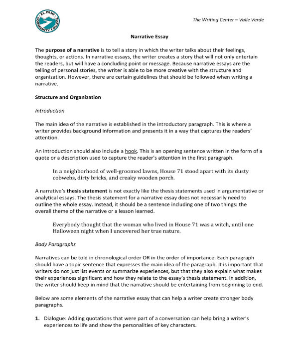 narrative essay structure