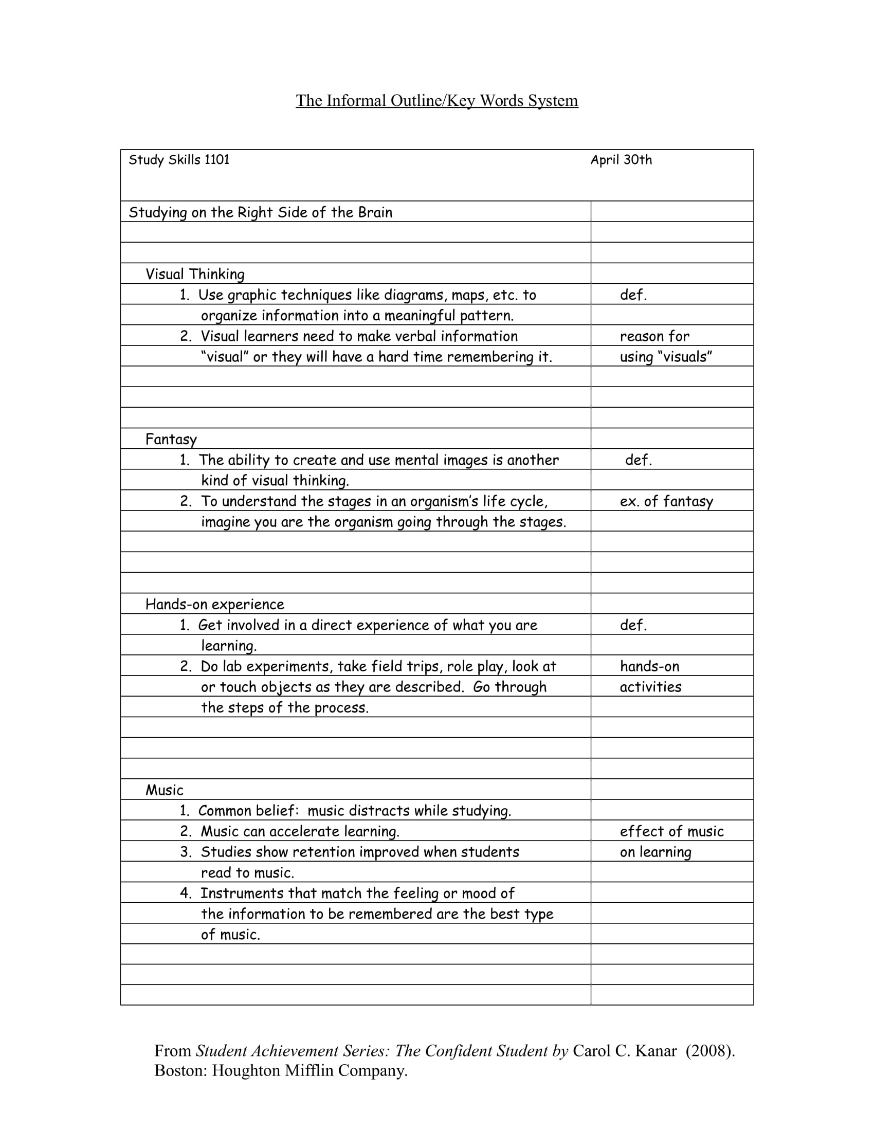 notes informal outline sample