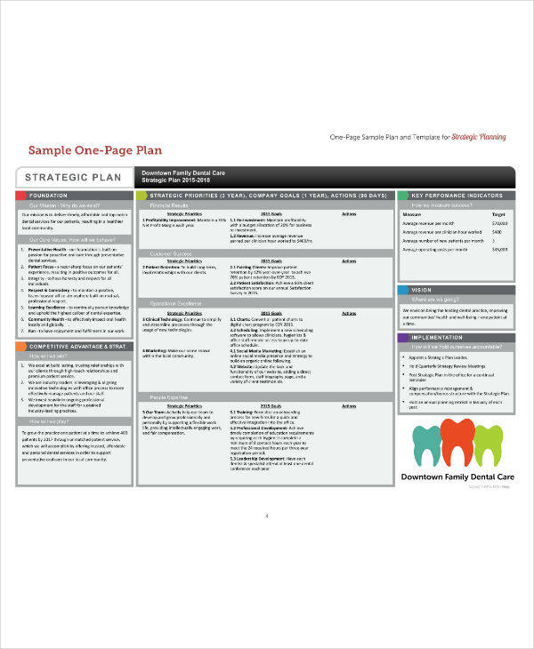 one page strategic plan template