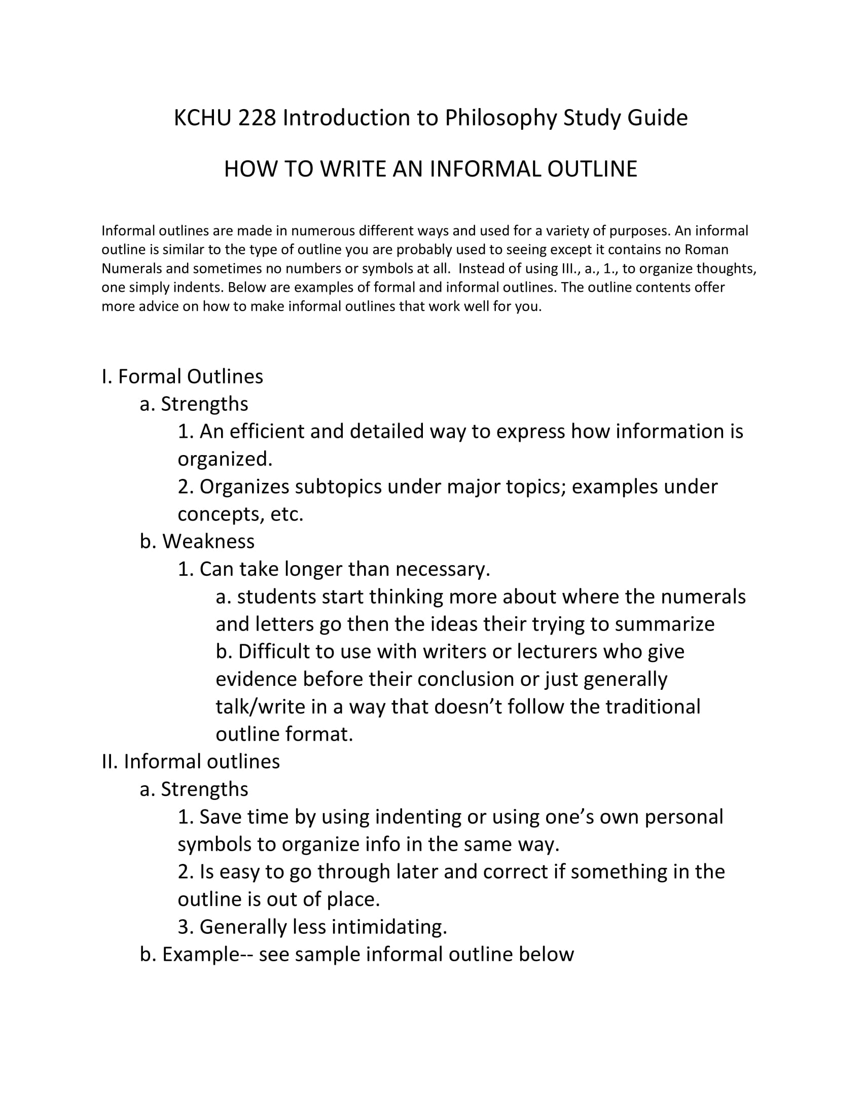 how to write an informal essay outline