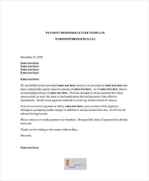payment reminder letter template example