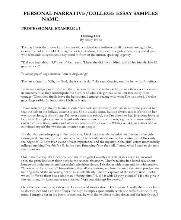 personal narrative essay examples high school pdf