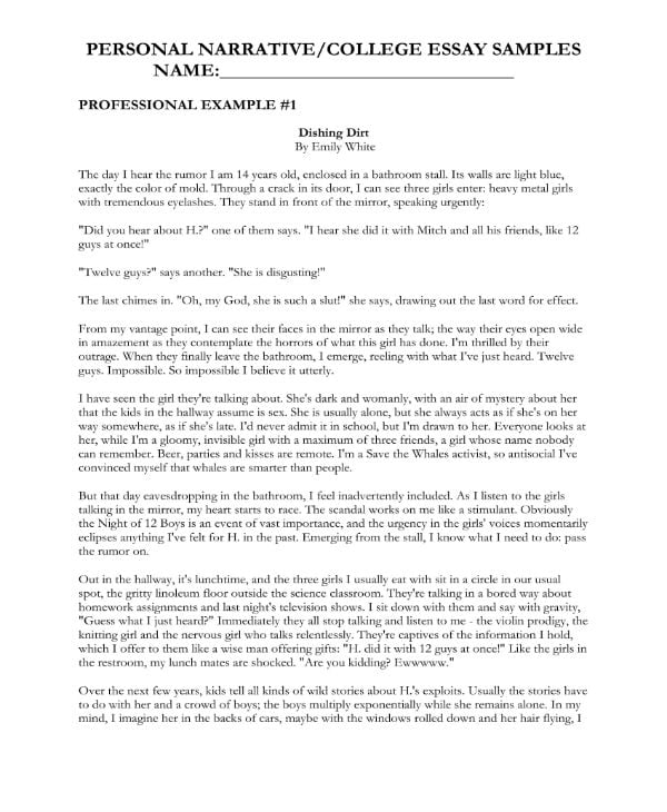 narrative essay samples pdf