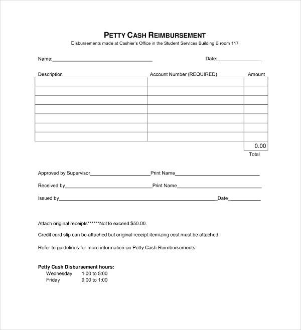 petty cash reimbursement template