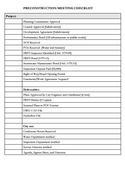 preconstruction meeting checklist sample agenda