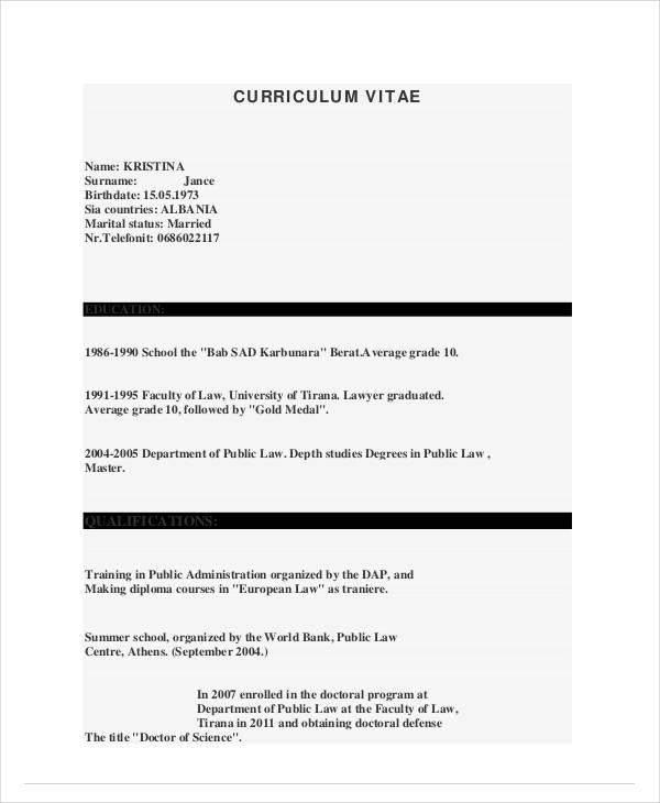 printable curriculam vitae