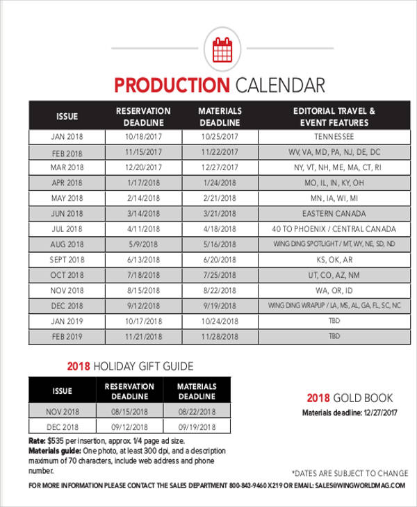 production calendar example