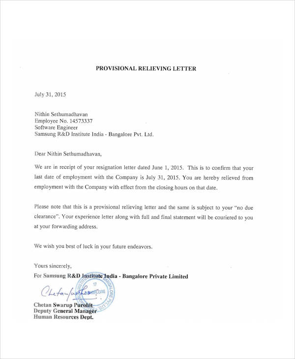 20+ Relieving Letter Templates in PDF