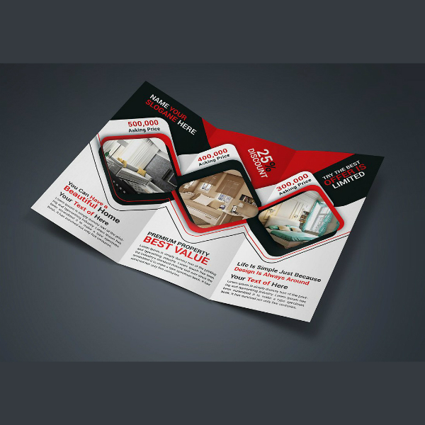 red black real estate trifold brochure template