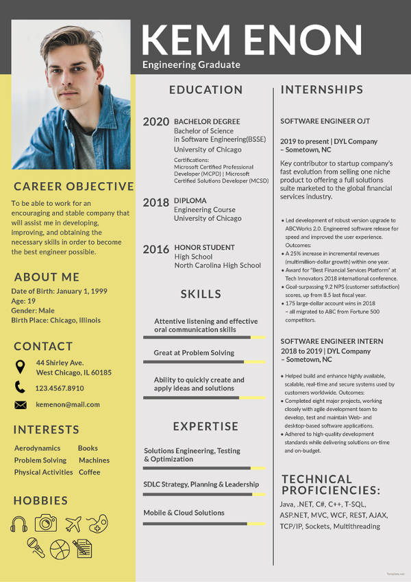 resume format for engineering freshers