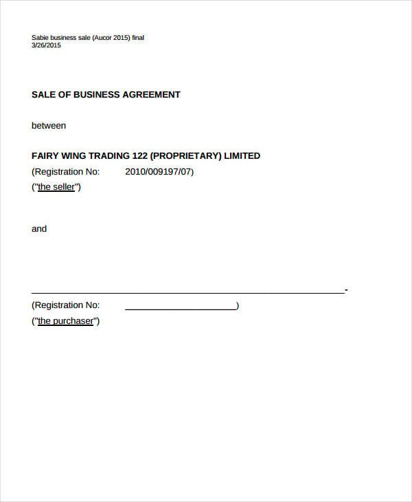 sale of business agreement