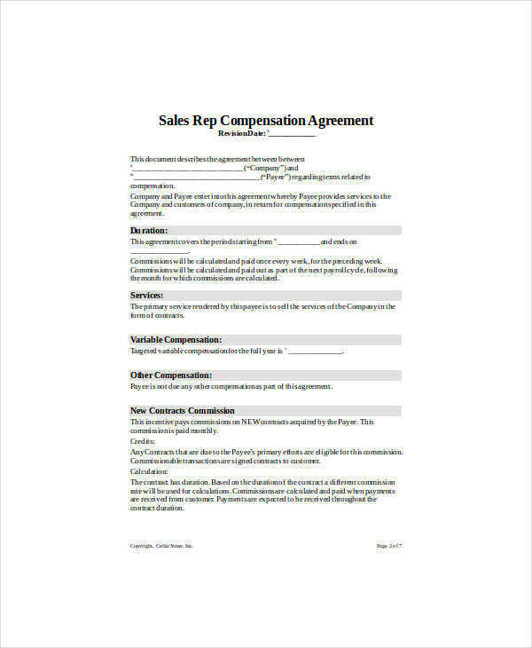 sales rep compensation agreement