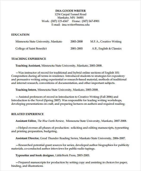 sample academic teaching resume