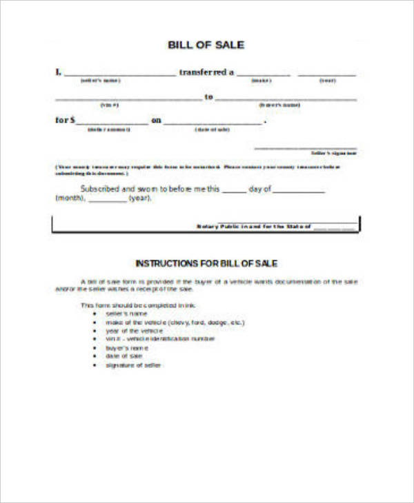 10+ Simple Bills of Sale Templates PDF, DOC