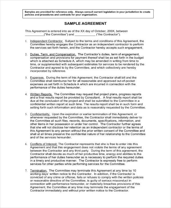 sample business agreement contract